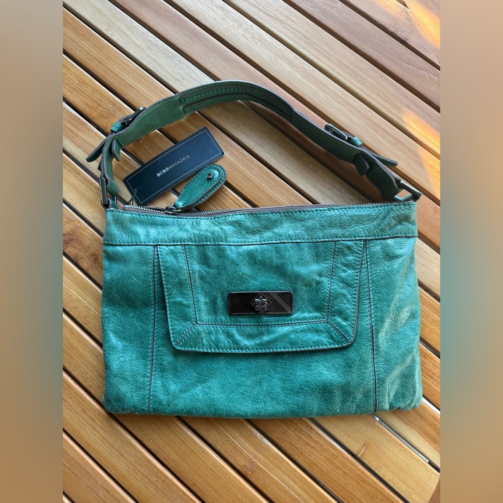 BCBGMAXAZRIA Jungle Green Leather Shoulder Bag.